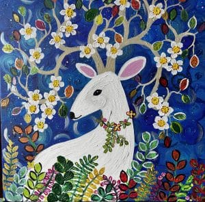 colourful deer painting with flowers and leaves