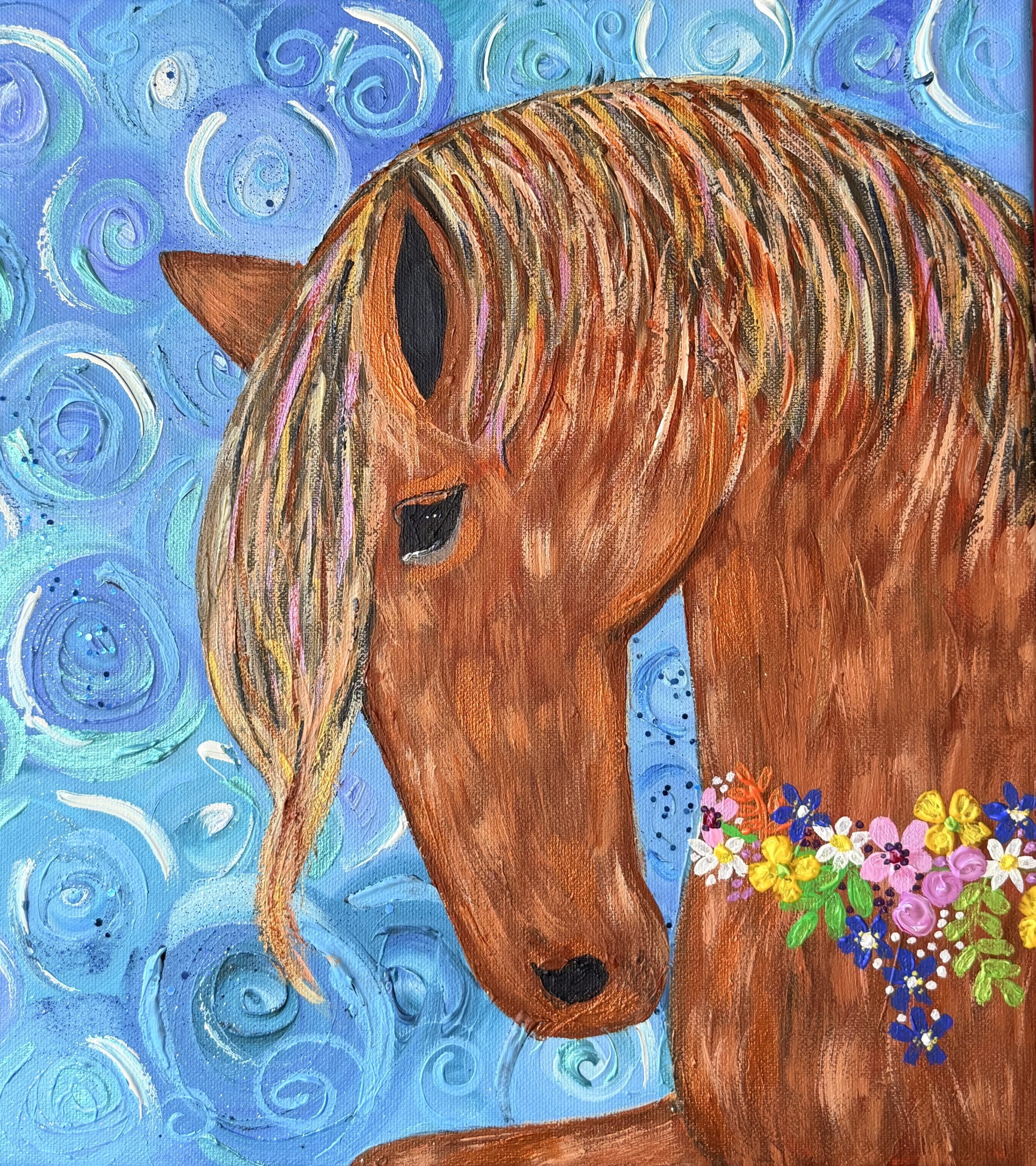 SPIRIT An original horse painting of a wild horse with a beautiful heart by Charron Pugsley-Hill
